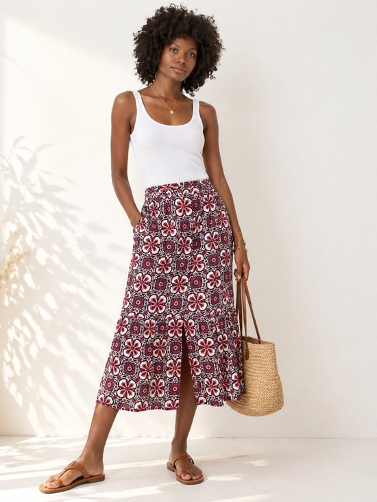XiRENA Dresses & Skirts - Xirena Taryn Midi Skirt Size S Tiered Cotton Boho Button Front Majorca Mosaic